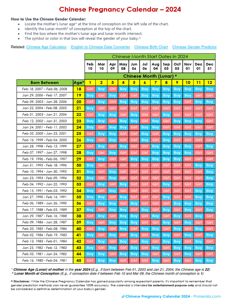 Chinese Pregnancy Chart 2024 PDF