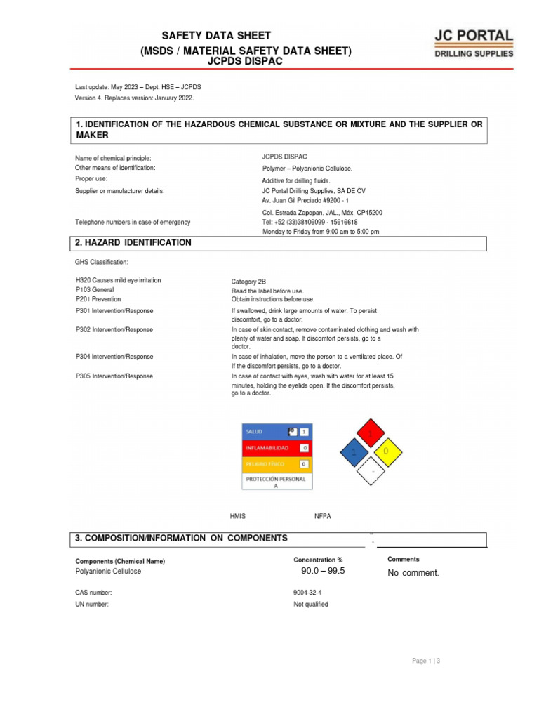 JCPDS DISPAC Safety Data Sheet | PDF | Water | Information