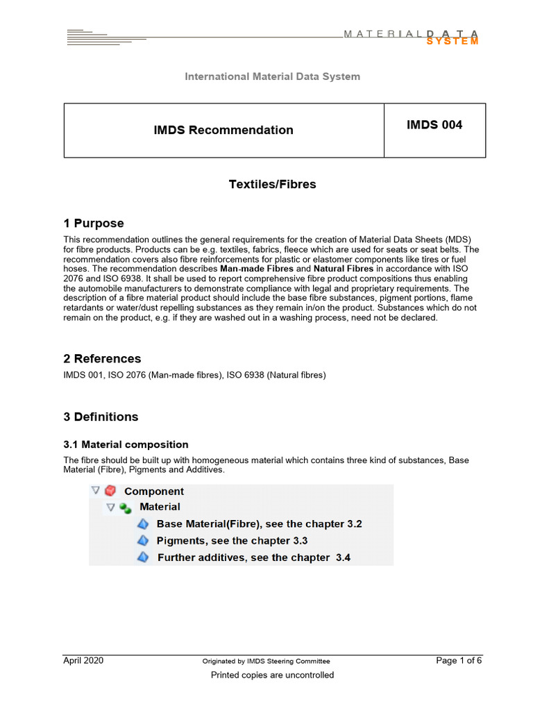 IMDS Guidelines for Textile Materials | PDF | Textiles | Fibers