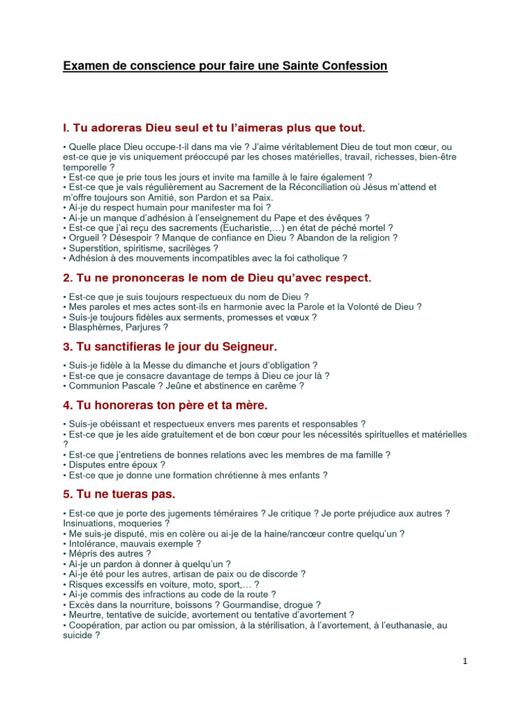 Examen de conscience pour confession | PDF | Eucharistie | Dieu