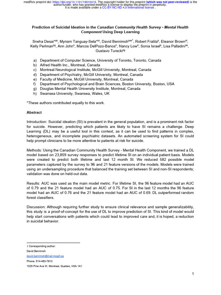 Prediction of Suicide Ideation | PDF | Mental Disorder | Anxiety Disorder