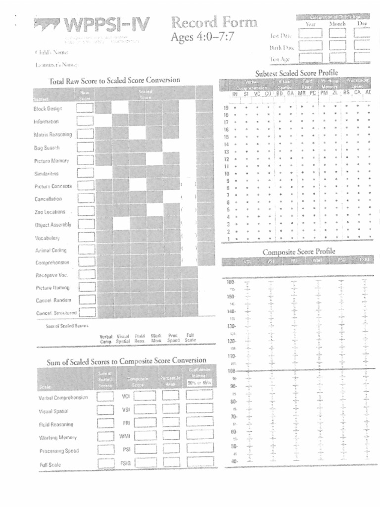 Protocolo WPPSI IV 4 7 7 PDF