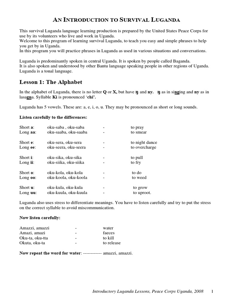 Essential Luganda Language Phrases | PDF | Stress (Linguistics) | Madam