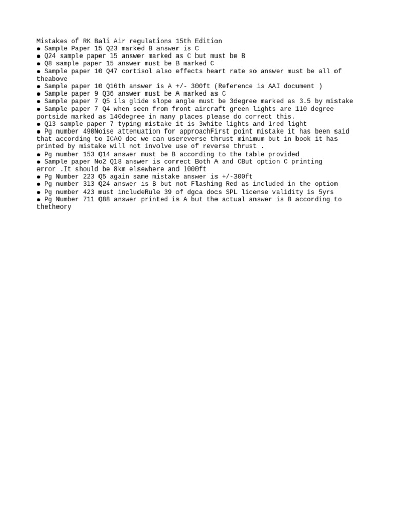 Corrections to RK Bali Air Regulations | PDF
