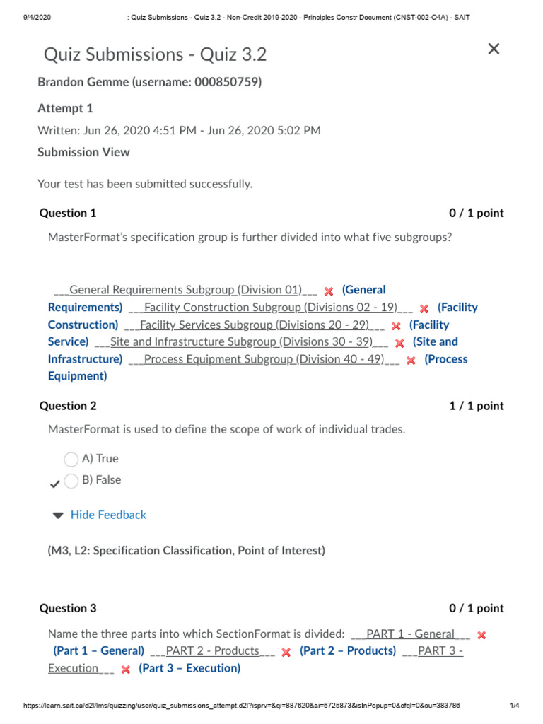 Quiz 3.2 Submissions - CNST-002-O4A | PDF
