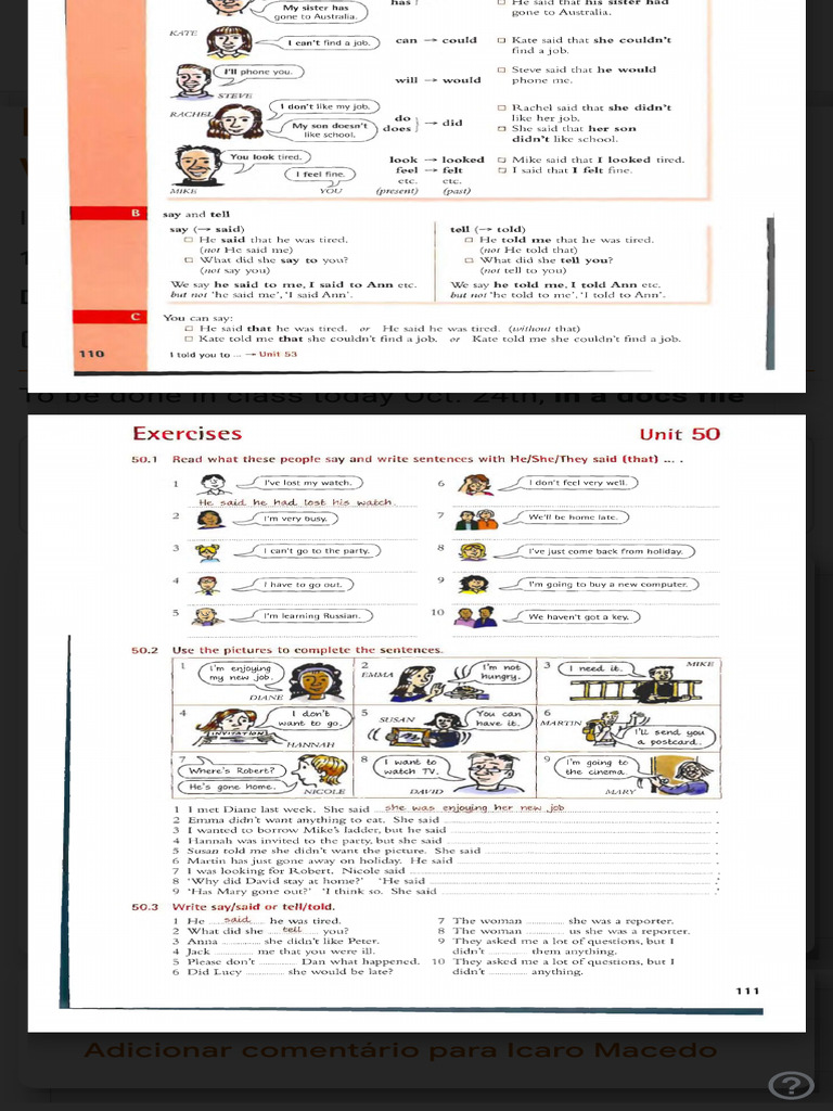 Reported Speech Worksheet | PDF
