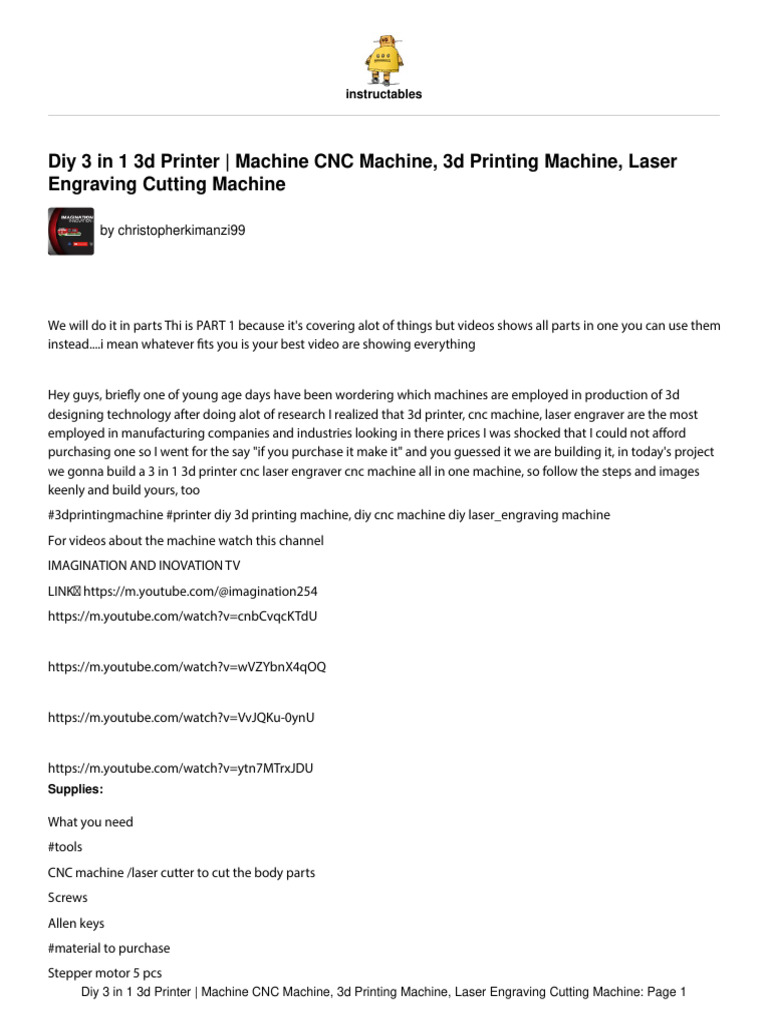 DIY 3-in-1 3D Printer CNC Laser Guide | PDF | 3 D Printing | Numerical ...