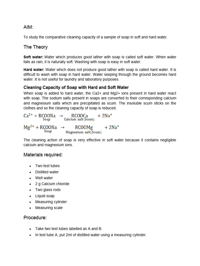 Soap Cleaning Capacity in Water Types | PDF | Water | Chemical Substances