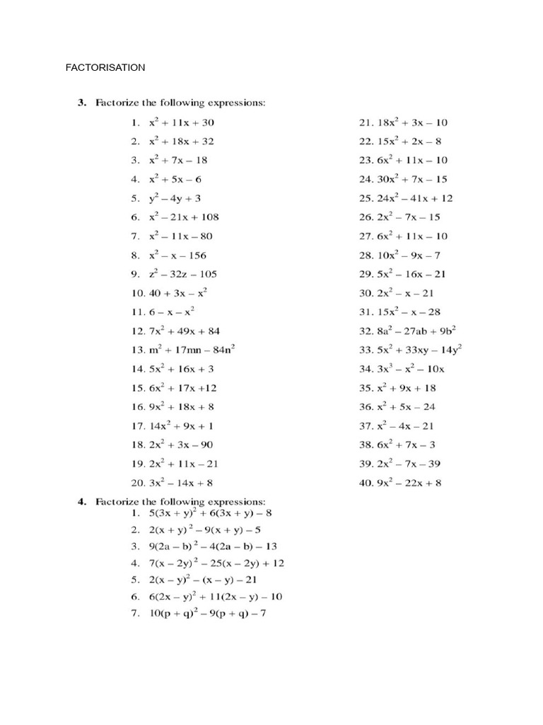 FACTORISATION _8th maths | PDF
