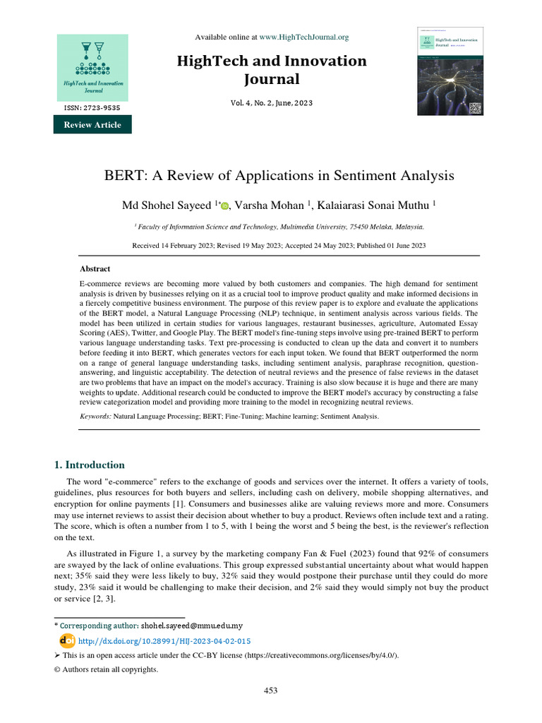 BERT A Review of Applications in Sentiment Analysis | PDF | Machine ...