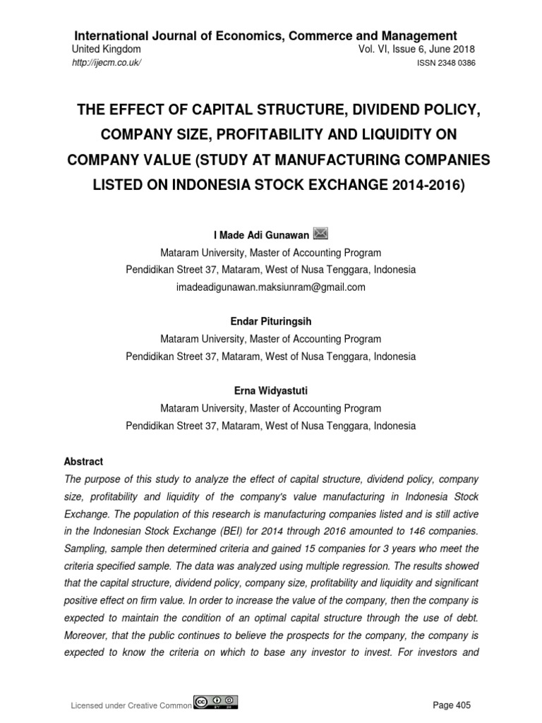 The Effect of Capital Structure, Dividend Policy | PDF | Dividend ...