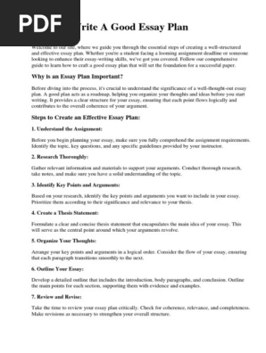 How to Write a Good Essay Plan