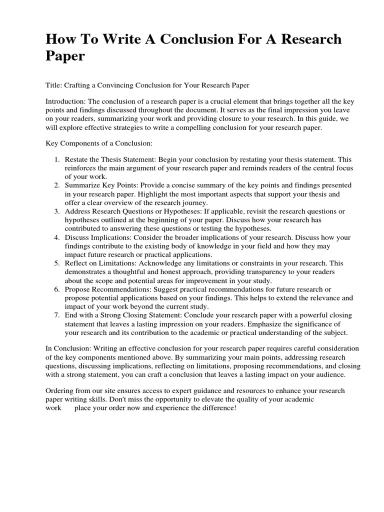 How To Write A Conclusion For A Research Paper | PDF | Academic ...