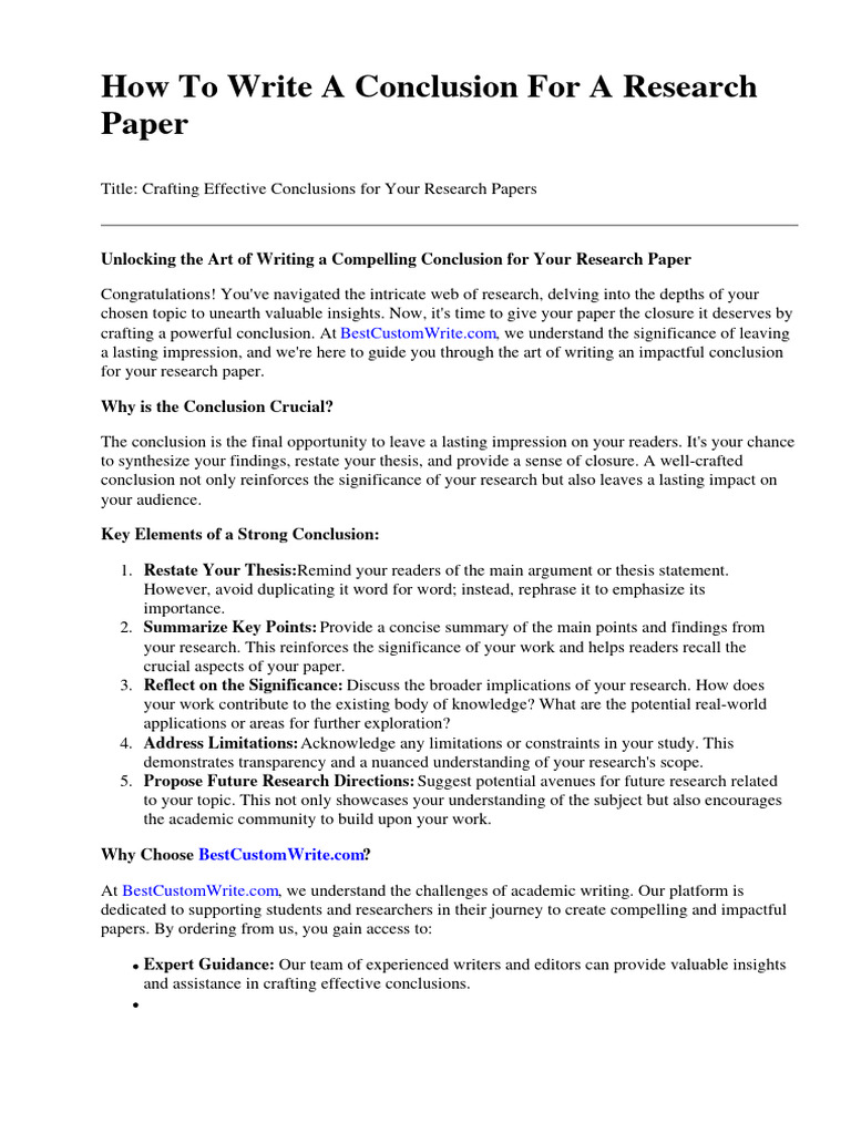 How To Write A Conclusion For A Research Paper | PDF | Academic ...