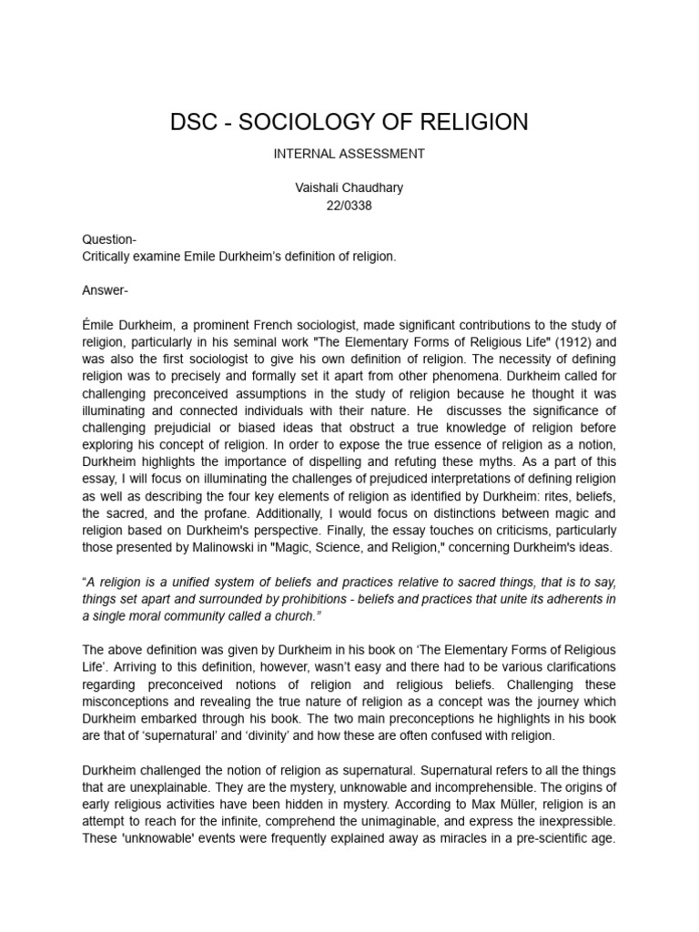 Durkheim's Definition of Religion Explained | PDF | Émile Durkheim ...