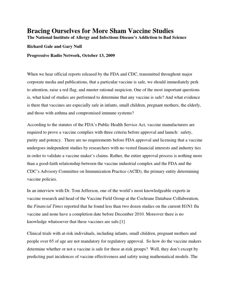 Bracing Ourselves Sham Vaccine Studies PDF Influenza Vaccine Influenza