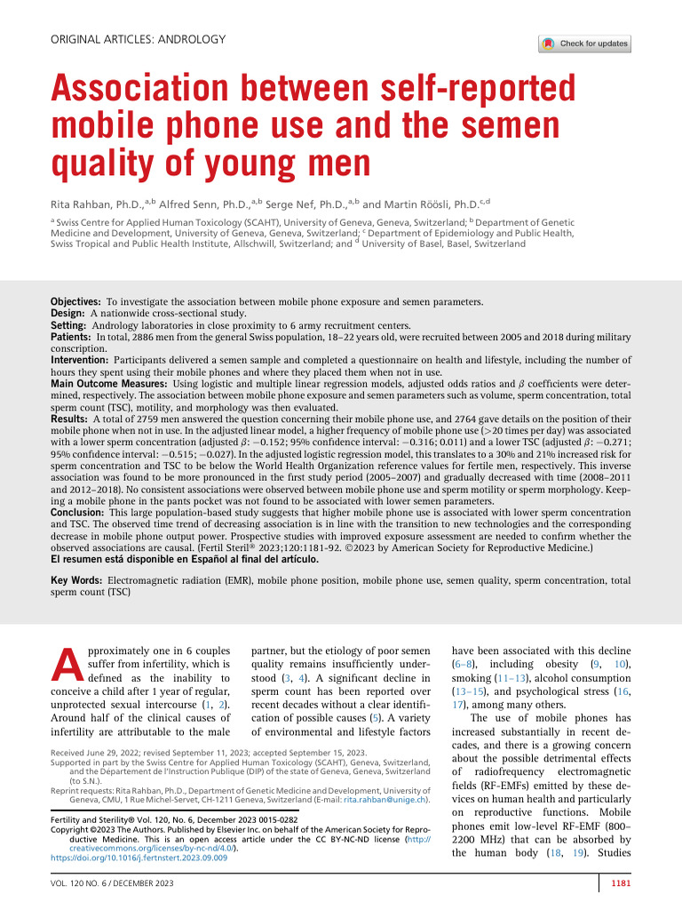 Association Between Self-Reported Mobile Phone Use and The Semen ...