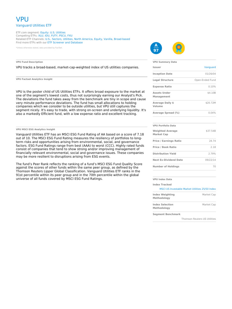 Vanguard Utilities ETF PDF Exchange Traded Fund Stock Market Index