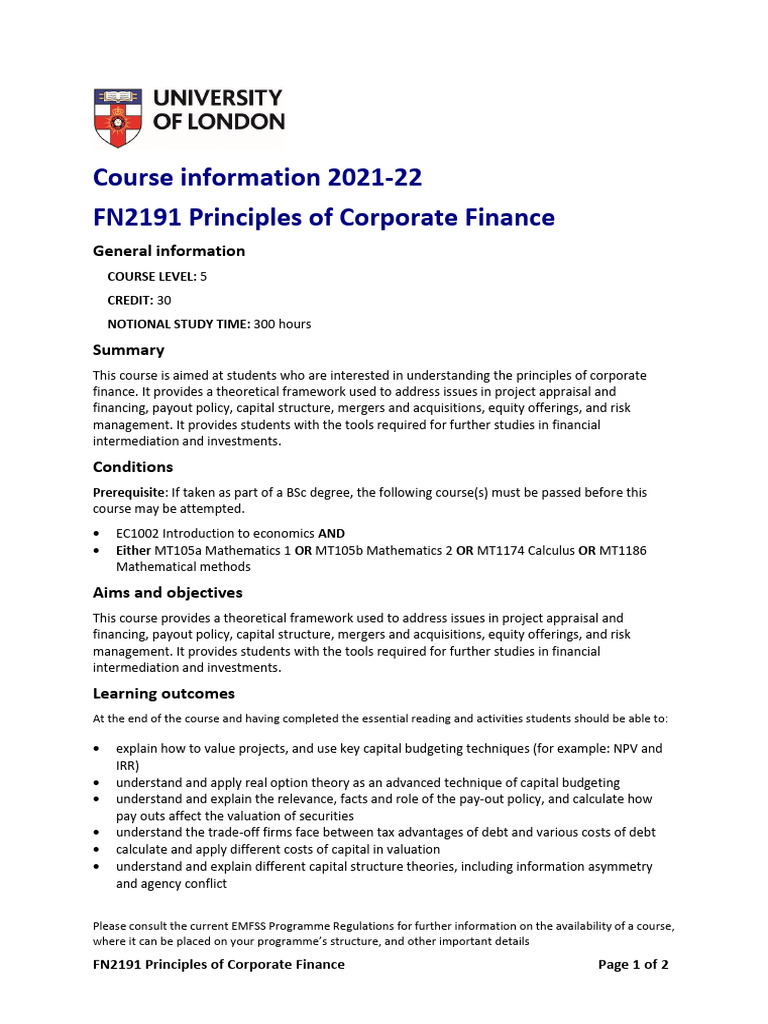 FN2191 Principles of Corporate Finance | PDF | Capital Structure ...