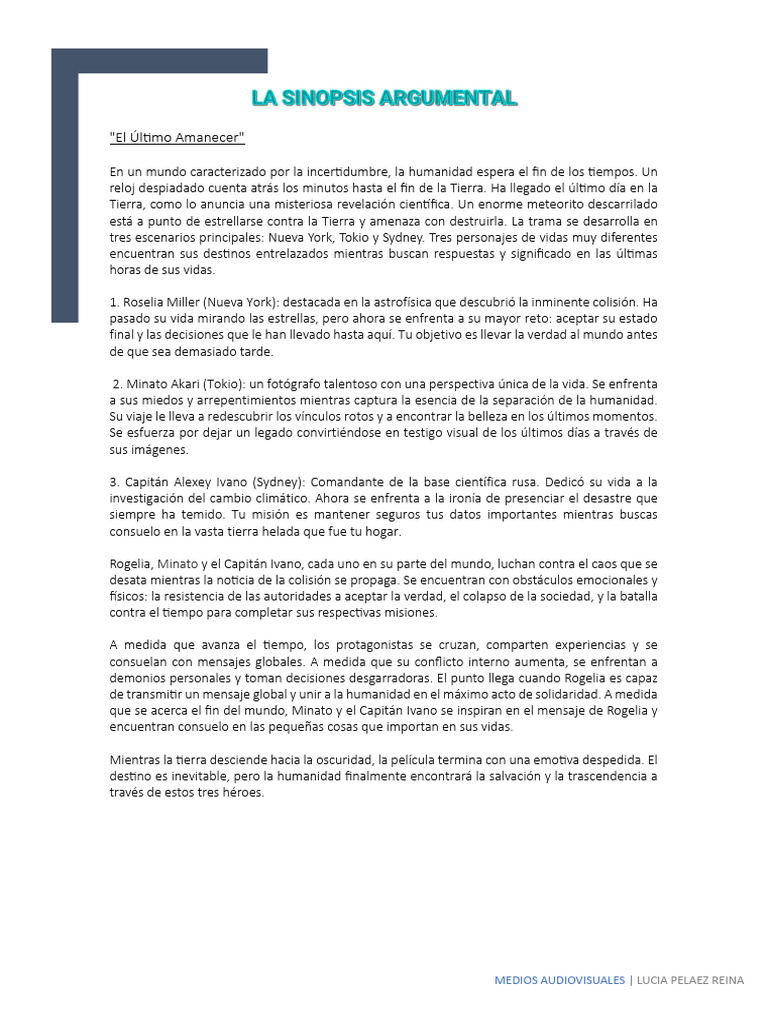 La Sinopsis Argumental | PDF