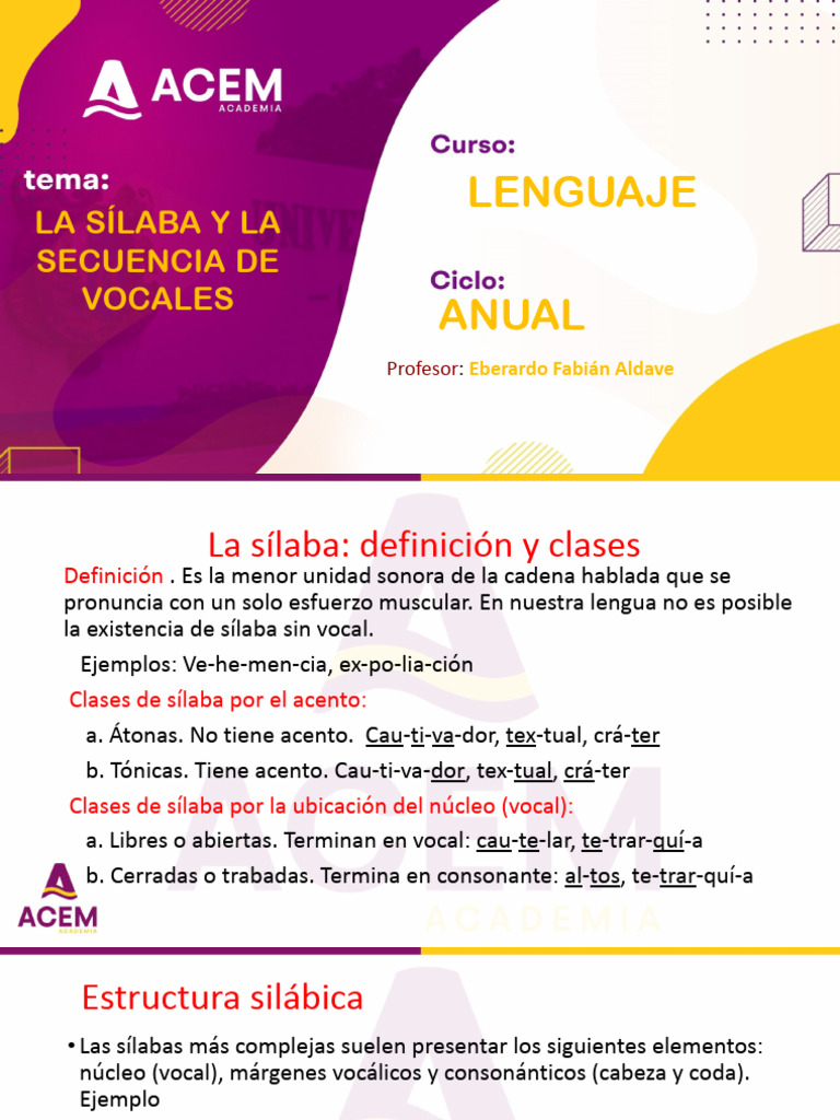Estructura y Secuencia de Vocales | PDF | Sílaba | Vocal