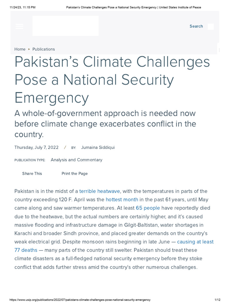 Pakistan's Climate Crisis and Security Risks | PDF | Pakistan | Climate ...