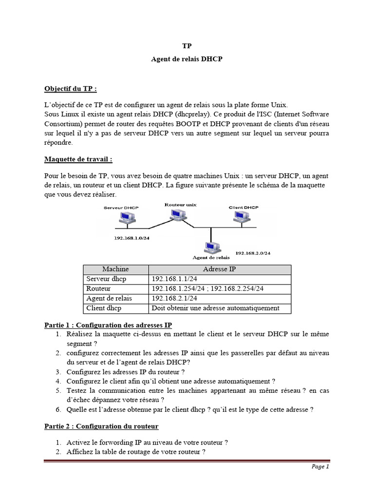 Configuration d'un Agent de Relais DHCP | PDF | Adresse IP ...