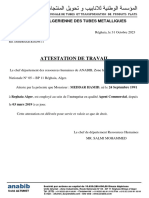 Attestation de Travail: Unité Algerienne Des Tubes Metalliques