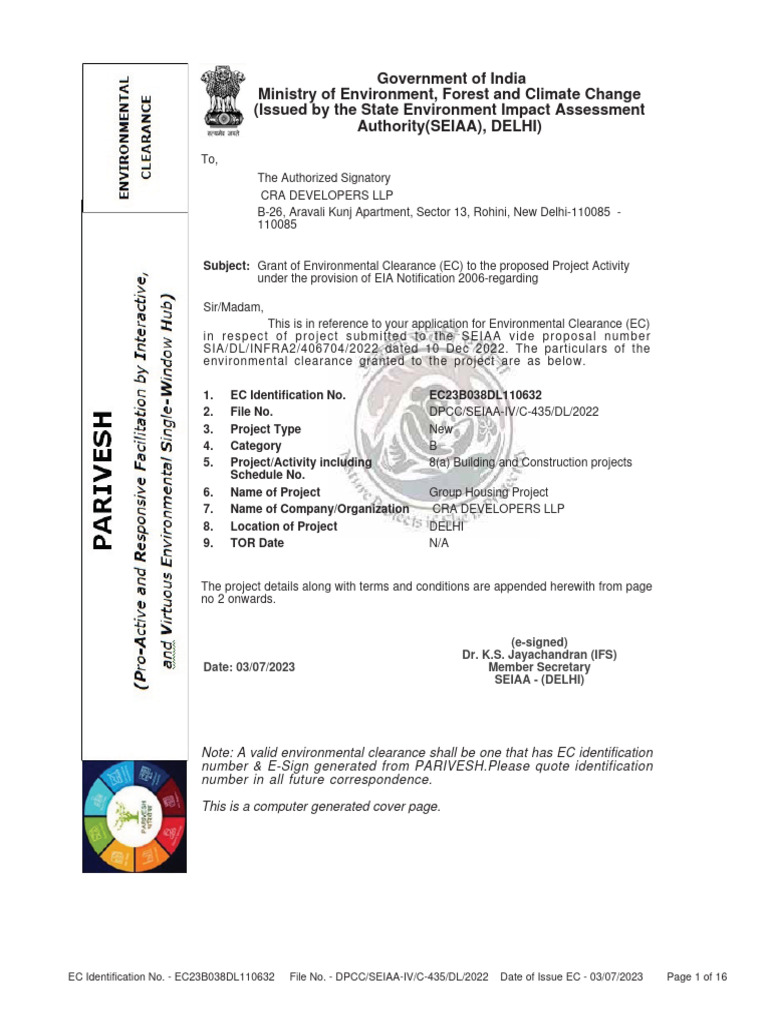 Environmental Clearance for Delhi Project | PDF | Environmental Impact ...