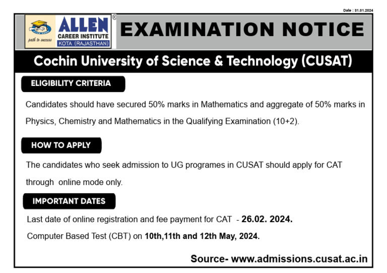 Cusat 2025 PDF