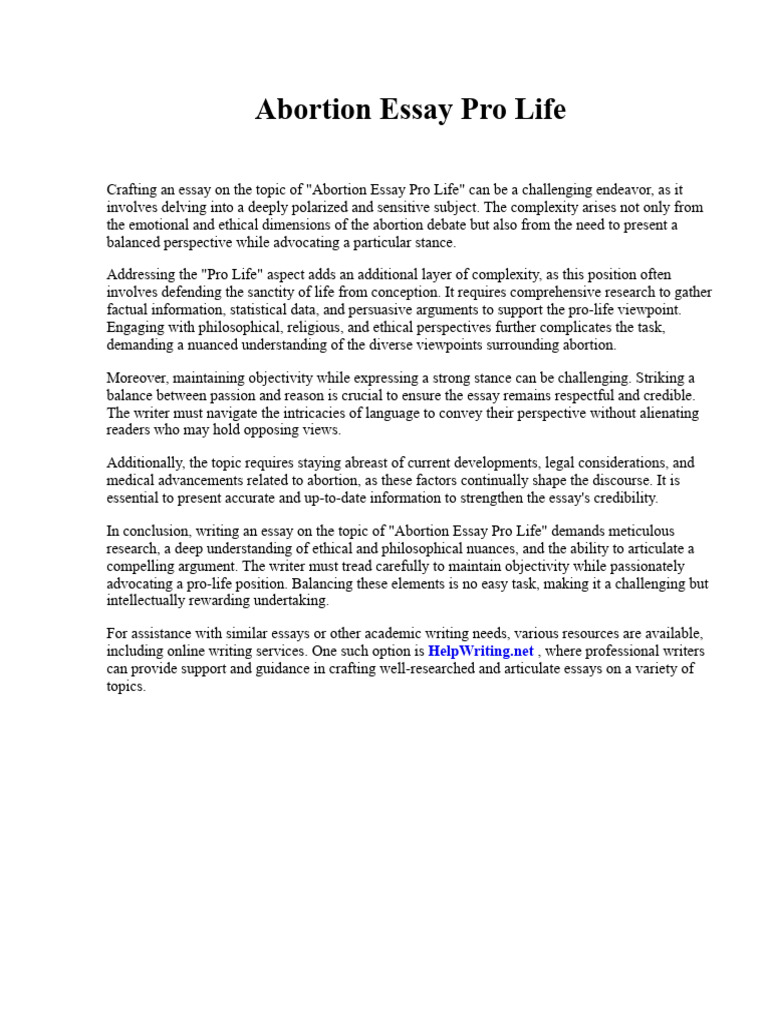 Pro Life Abortion Essay Guide | PDF | Diabetes | Pain