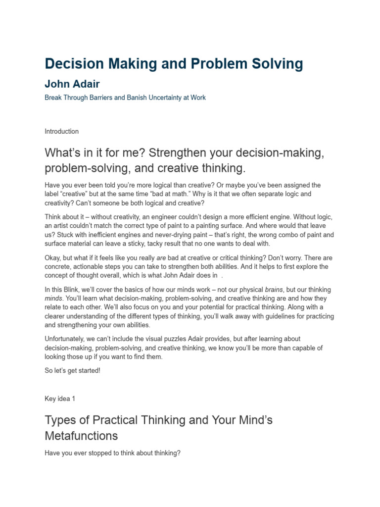 Decision Making and Problem Solving - John Adair | PDF | Thought ...