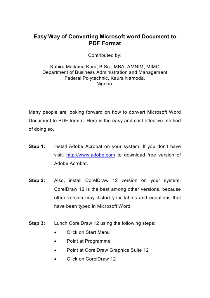 Easy Way of Converting Microsoft Word Document To PDF Format | PDF