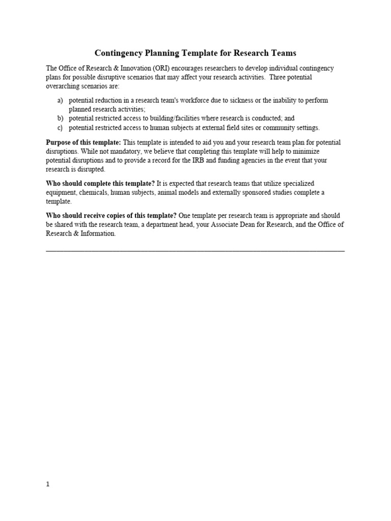 Research Contingency Planning Template | PDF | Information