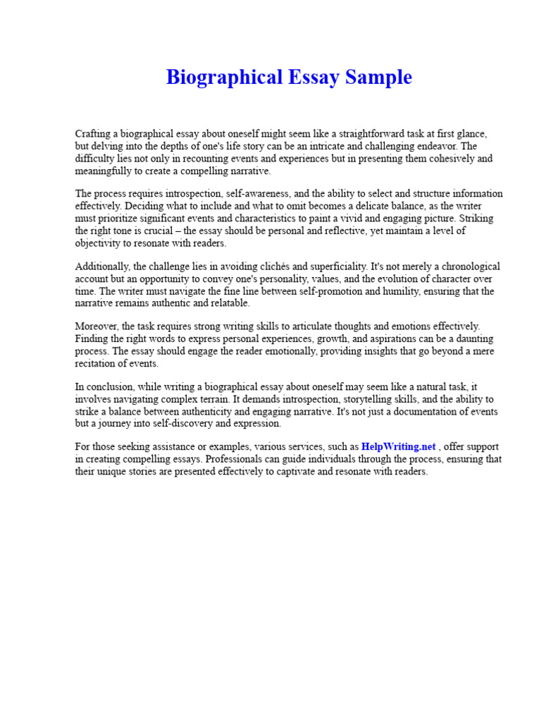 Biographical Essay Sample PDF European Union Essays