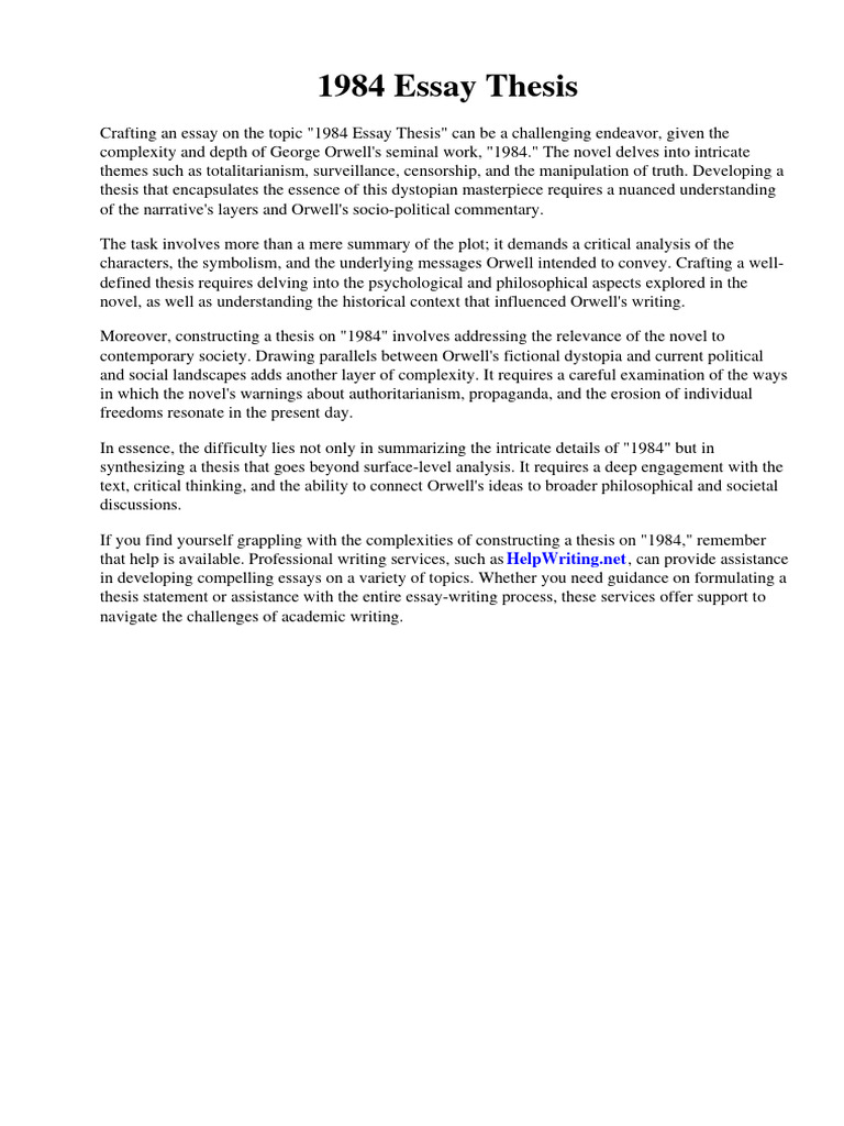 1984 Essay Thesis | PDF | T Helper Cell | Immune System