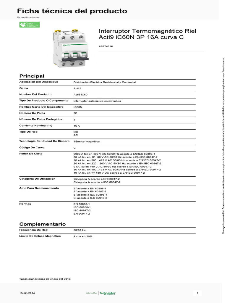 Schneider Electric Interruttore Magnetotermico IC60 N 1P 63A Curva C | Acti9 A9F74163