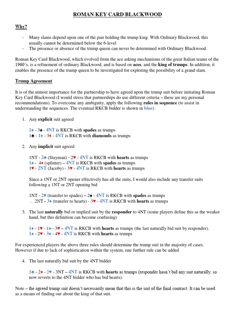 Roman Key Card Blackwood Guide | PDF | Contract Bridge