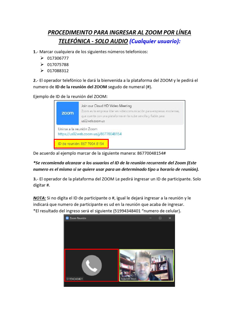 Proced. para Ingresar Al Zoom Por Línea Telefónica | PDF