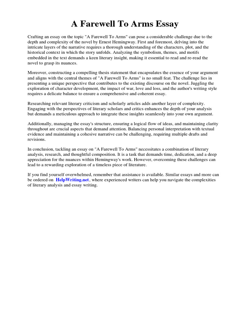 A Farewell To Arms Essay PDF Attachment Theory