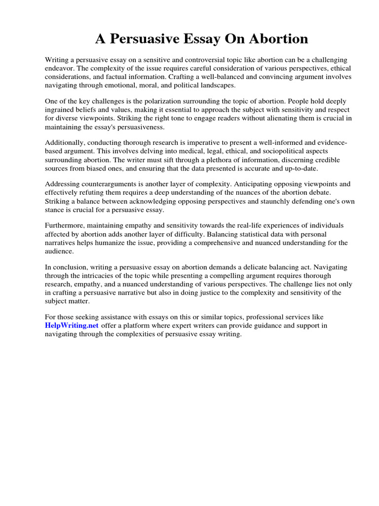 A Persuasive Essay On Abortion | PDF | Id | Intelligence Quotient