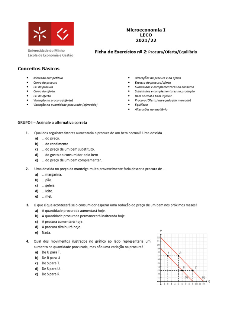 Exercícios de Microeconomia: Procura e Oferta | PDF | Demanda ...