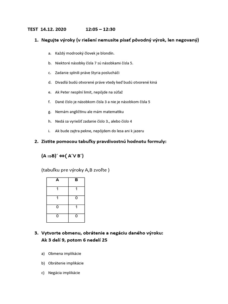 Vyroky Test | PDF