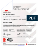 Certificat D'enregistrement BATENCO OUEST ISO 9001 - 2008