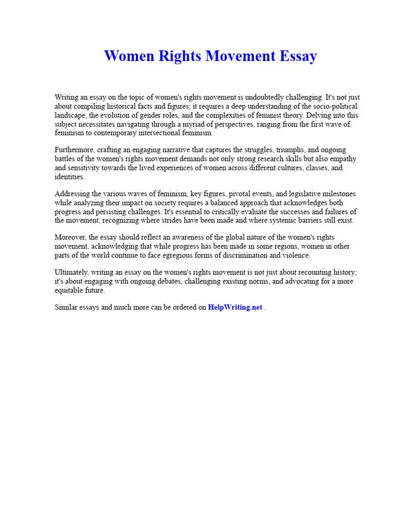Women Rights Movement Essay PDF Gender Studies Feminism