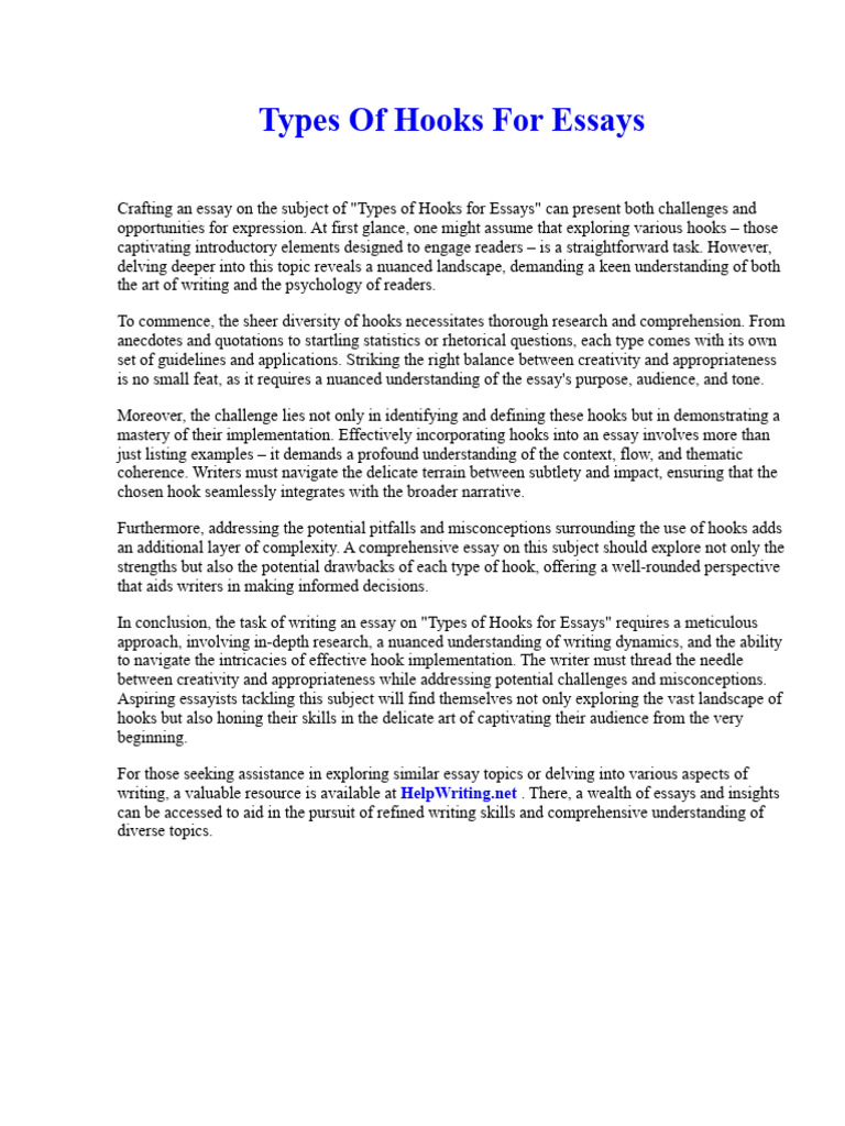 Types of Hooks For Essays PDF Essays Creativity