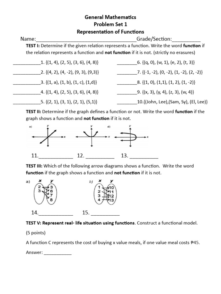 Functions and Evaluations Problem Set | PDF | Function (Mathematics ...