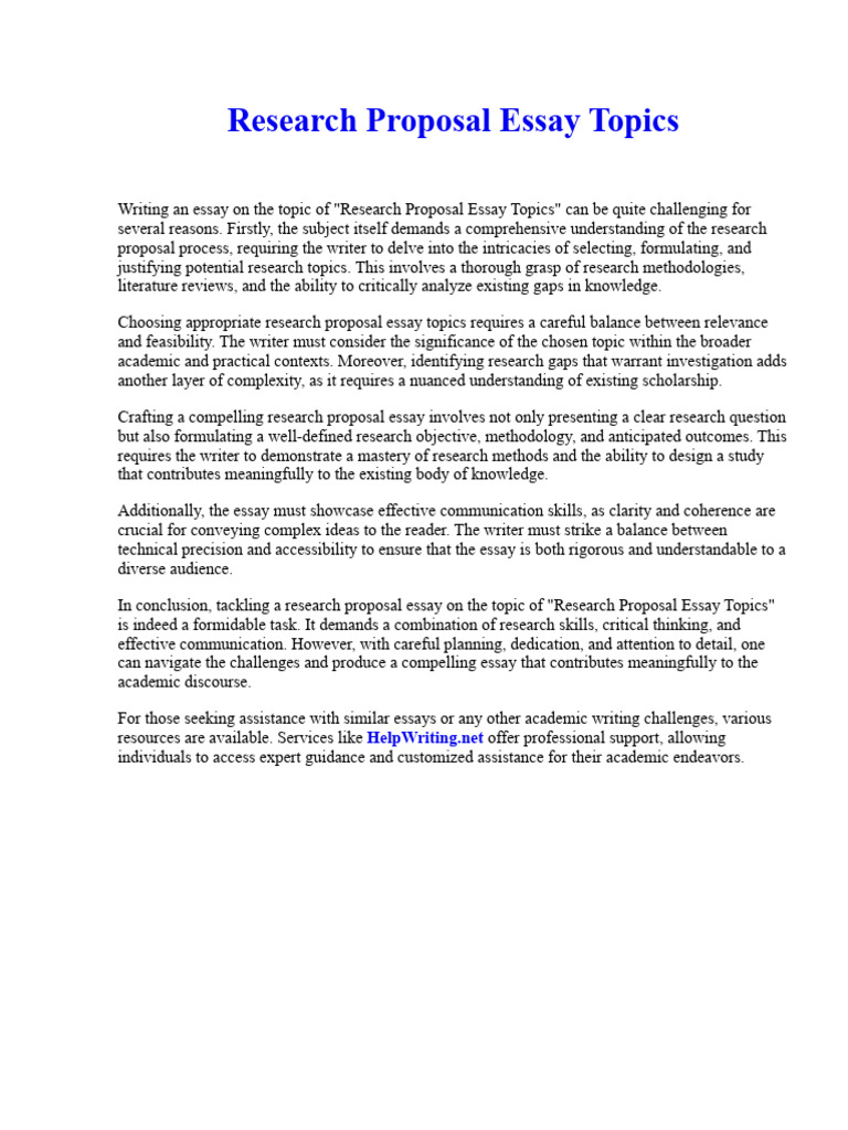 Research Proposal Essay Topics | PDF | Essays | Methodology