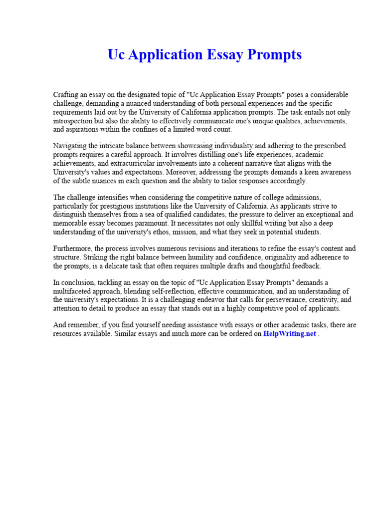 Uc Application Essay Prompts PDF Essays University Of California
