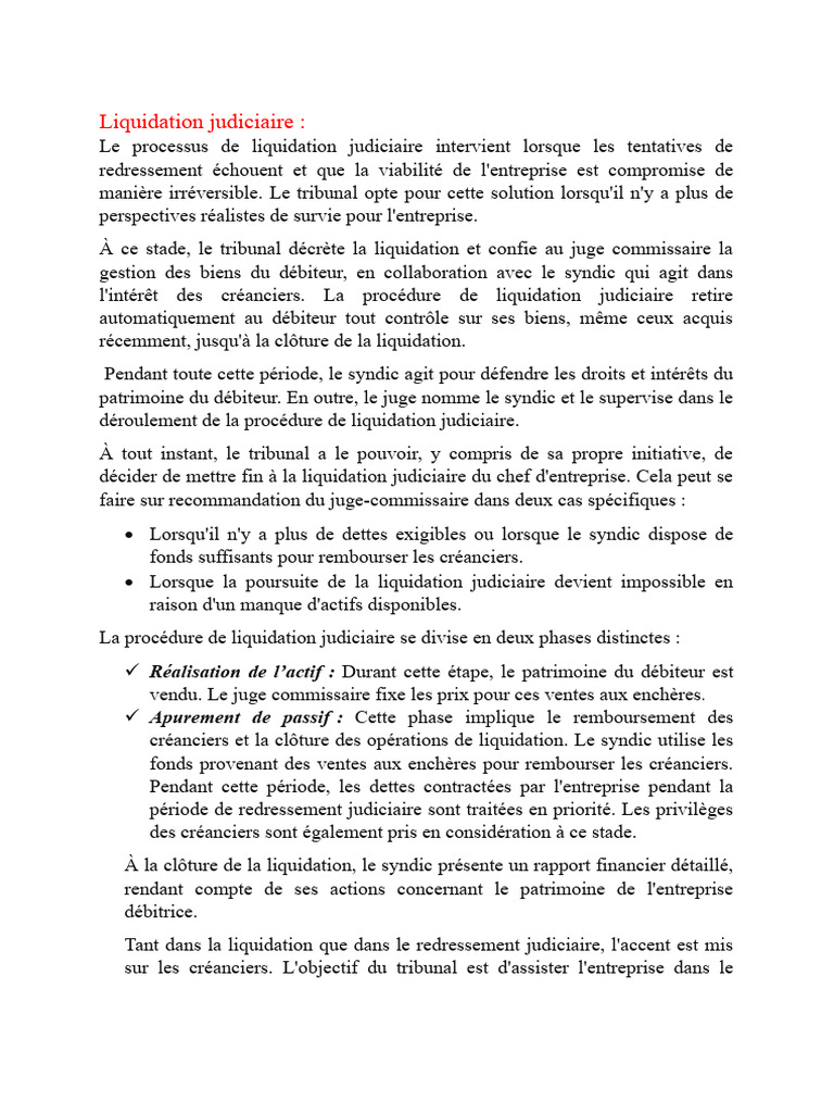 Guide sur la liquidation judiciaire | PDF | Liquidation | Débiteur